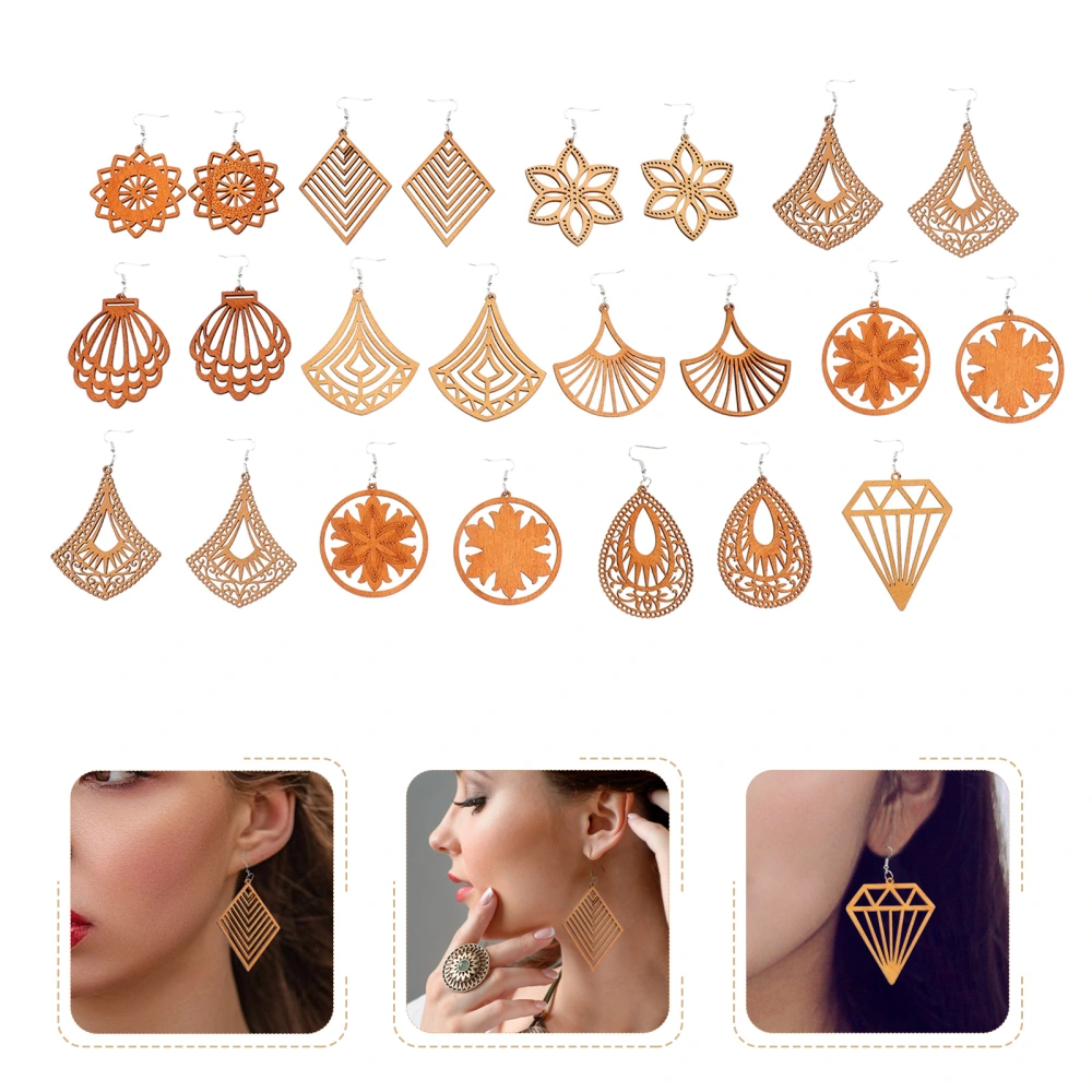 10 Pairs Wooden Earrings Fashion Bohemian Style Ear Jewelries for Women