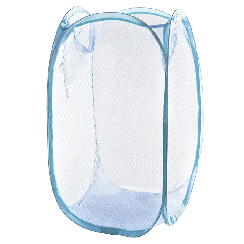 Foldable Up Easy Open Mesh Laundry Clothes Hamper Basket for College Dorm (Sky Blue)