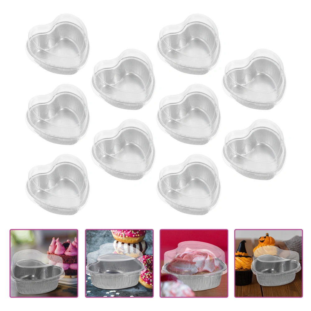 10Pcs Heart-shaped Foil Box Cake Pan with Lids Practical Cake Baking Box Foil Cupcake Cup