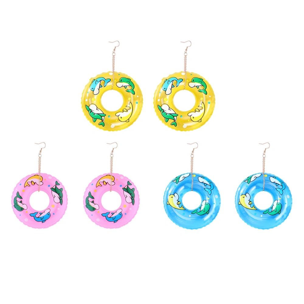 3 Pairs Swimming Rings Pattern Earrings Cartoon Ear Pendants (Random Color)