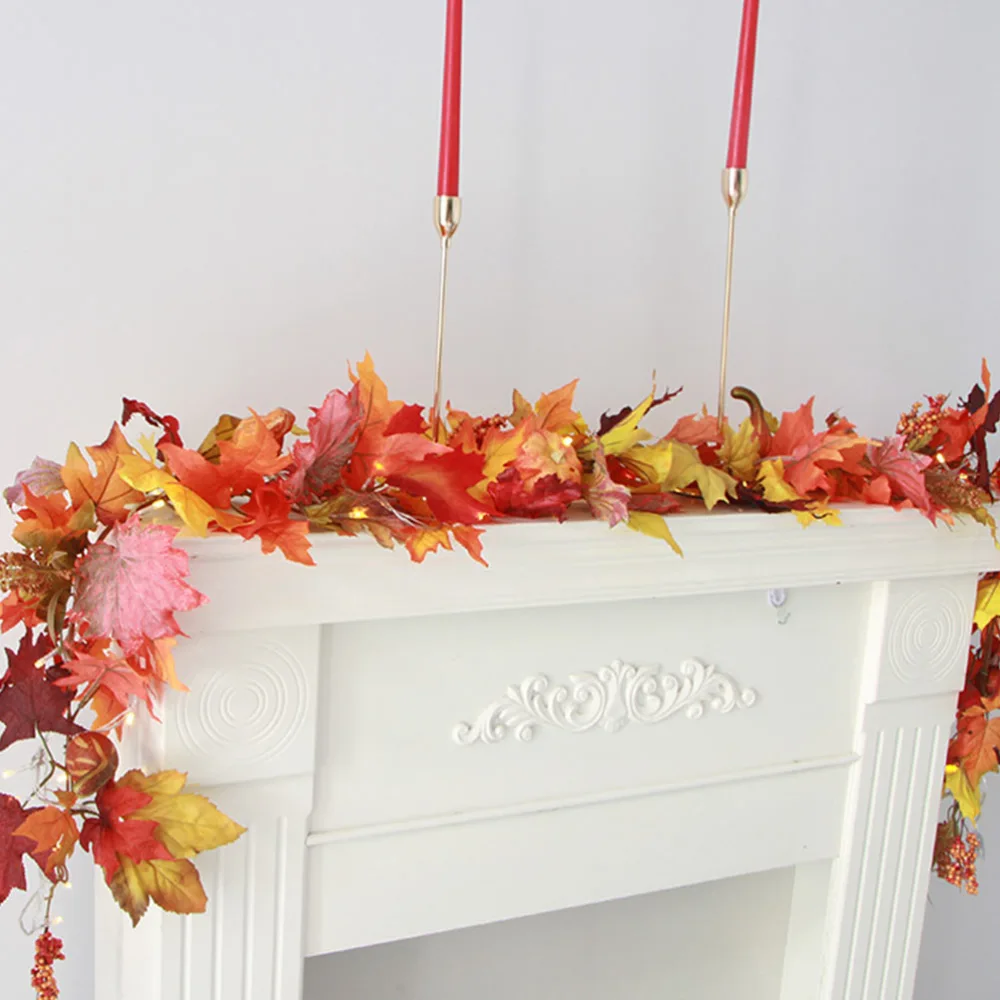 1Pc Harvest Festival Maple Leaf Wreath Front Door Autumn Wreath (Golden)