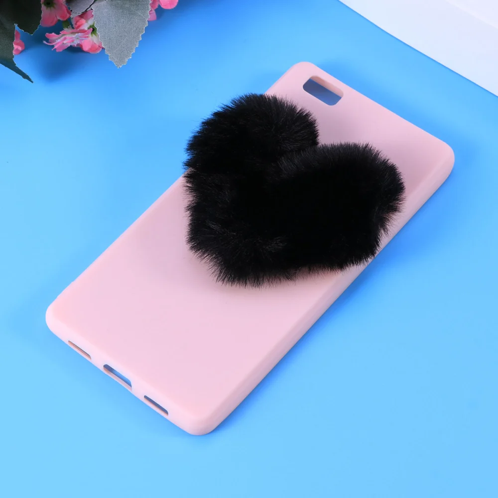 Creative Phone Case Teenage Style Microfiber Lovely Heart Plush Phone Cover for Huawei P8 Lite 2017 (Pink)