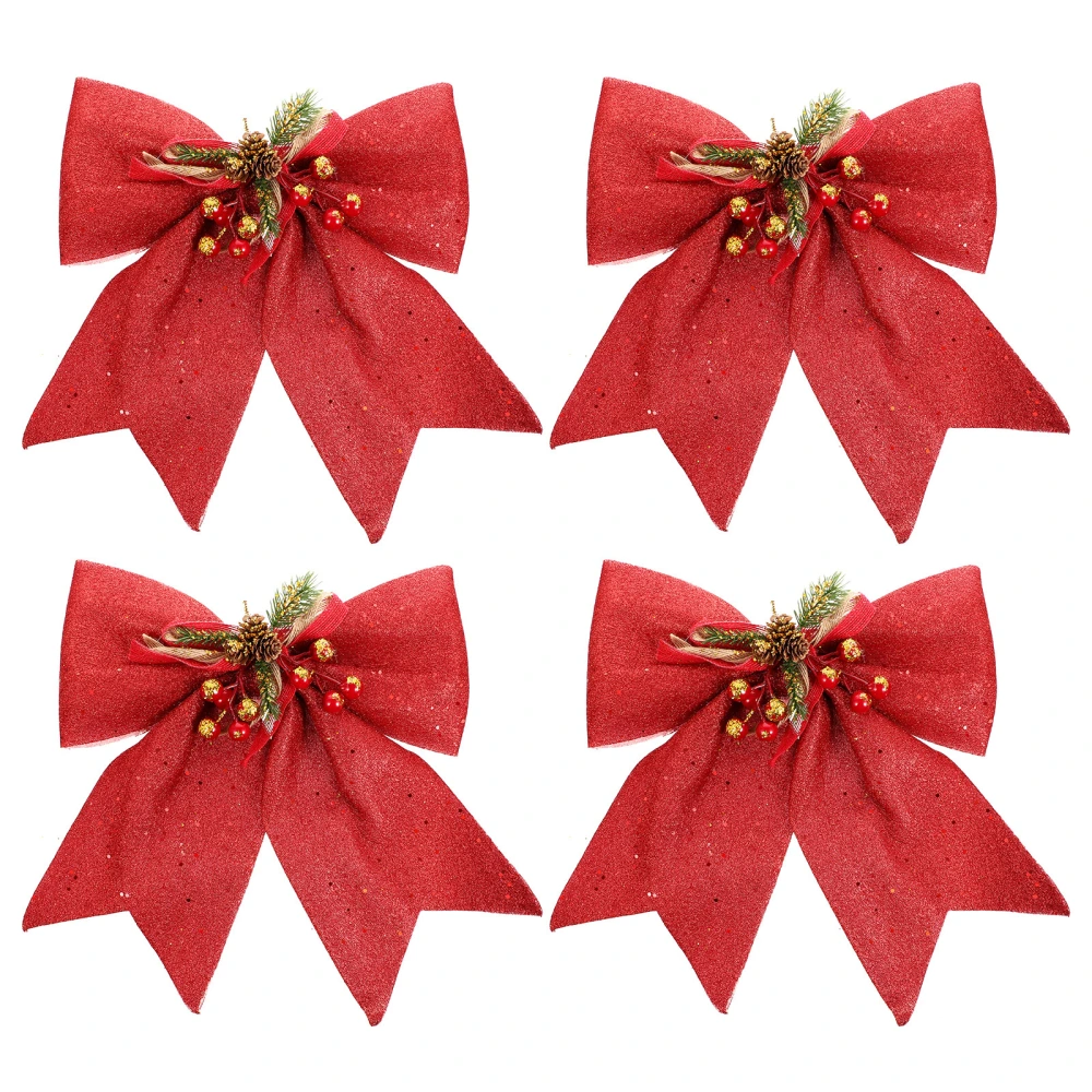 4pcs Xmas Bowknot Adornment Bowknot Ornament Christmas Tree Decor for Party