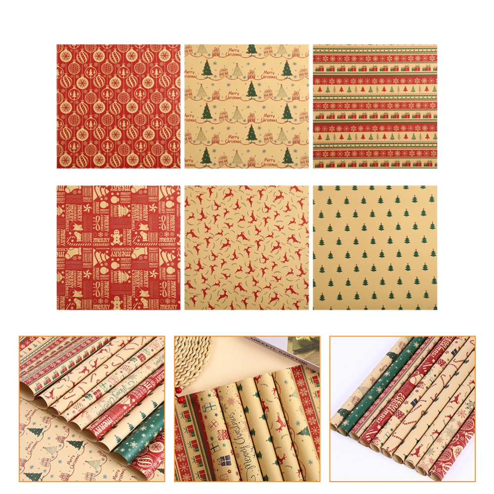 6Pcs Christmas Elements Wrapping Paper DIY Packaging Paper for Gift Bouquet (Random Style)