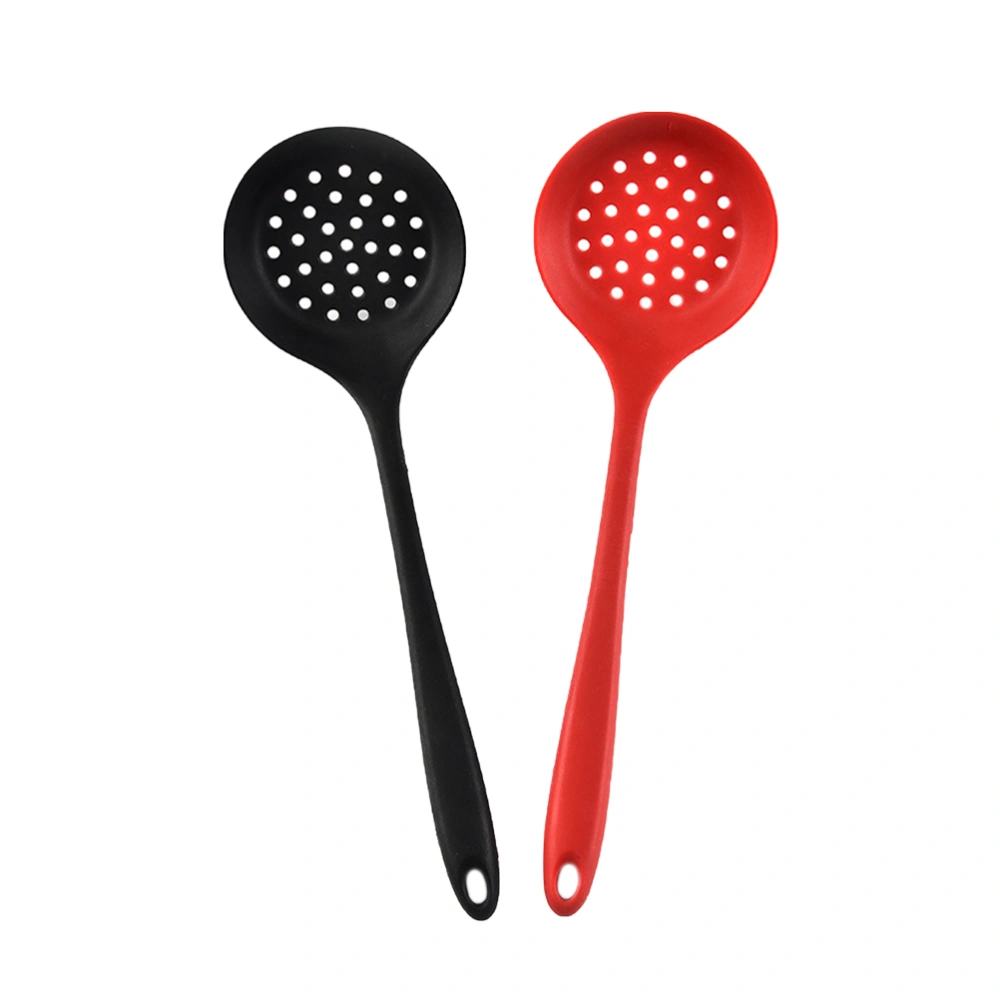 2PCS Silicone Non-stick Hot Pot Colander Food Grade Heat-resistant Silicone Slotted Spoon (Red Black)