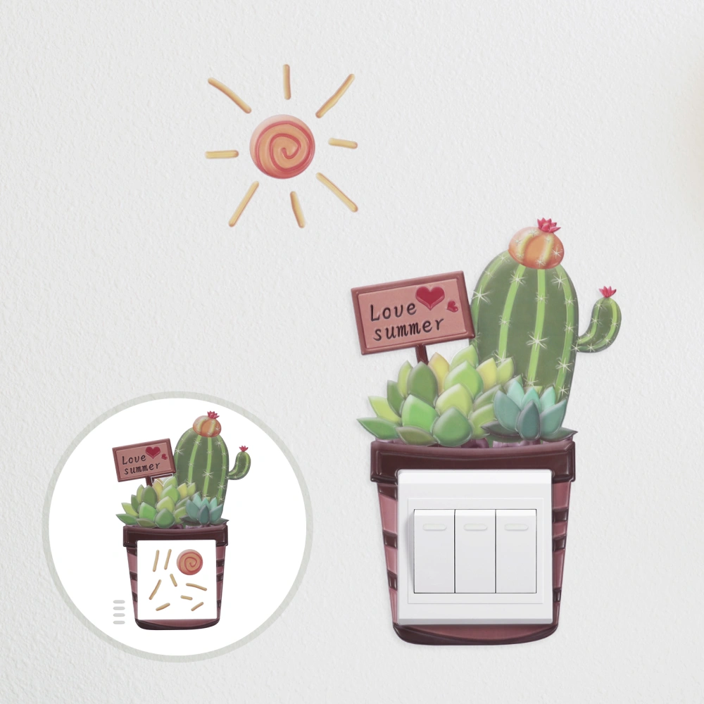 1pc Self-adhesive Switch Sticker Refreshing 3D Cactus Switch Decal Socket Patch