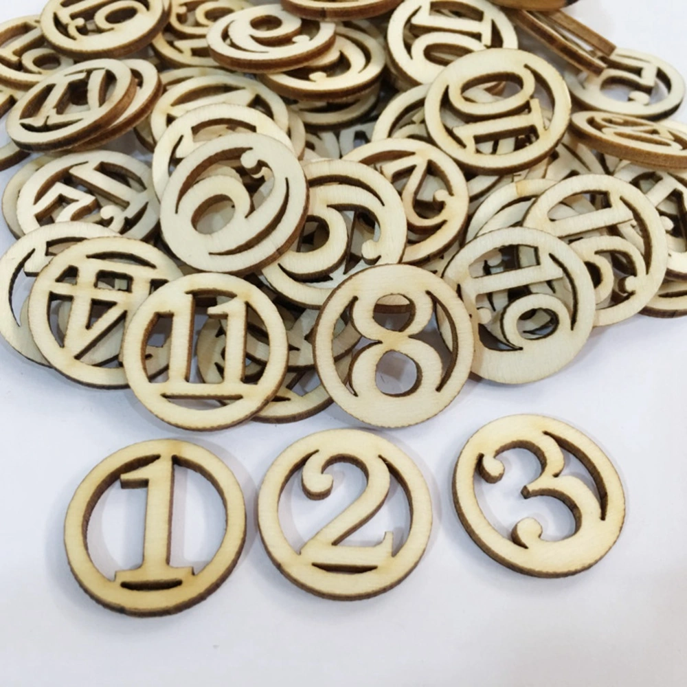 50pcs Numbers Wooden Pieces DIY Cutouts Craft Embellishments Wood Ornament Manual Accessories for Handicraft Art (Random Pattern)