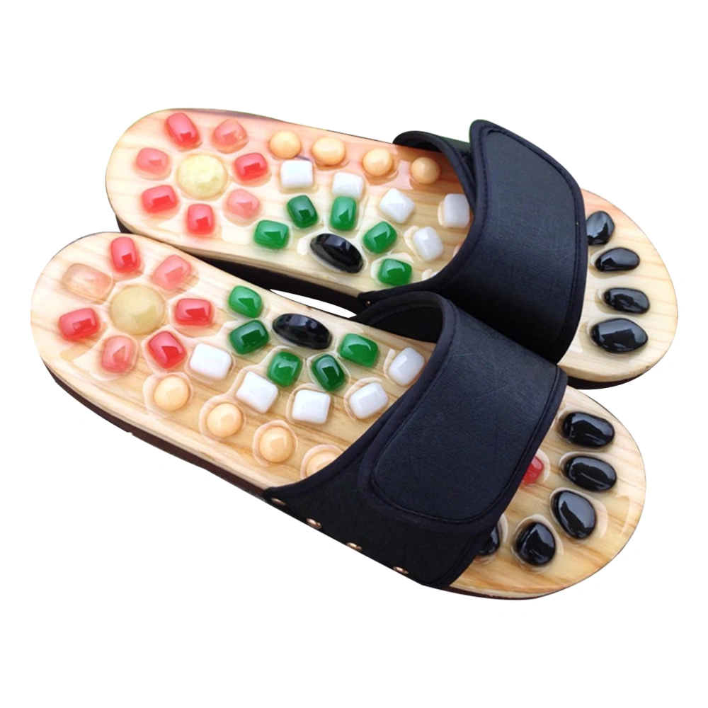 Foot Acupoints Relax Sandals Health Care Cobblestone Shoes Natural Jade Massage Slippers - Size 35-36 (Black)