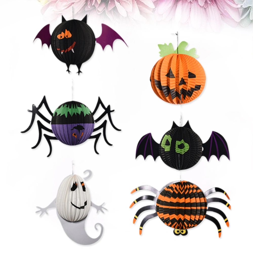 6PCS Halloween 3D Bat Pumpkin Spider Paper Lantern Hanging Decorations for Party Club Pub (Random Style)