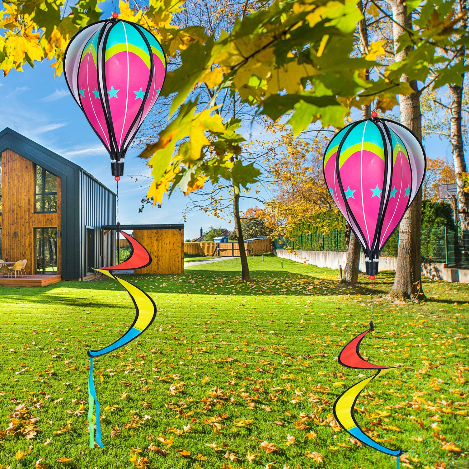 2pcs Spiral Hot Air Balloon Pendants Garden Yard Hanging Windmill Decorations