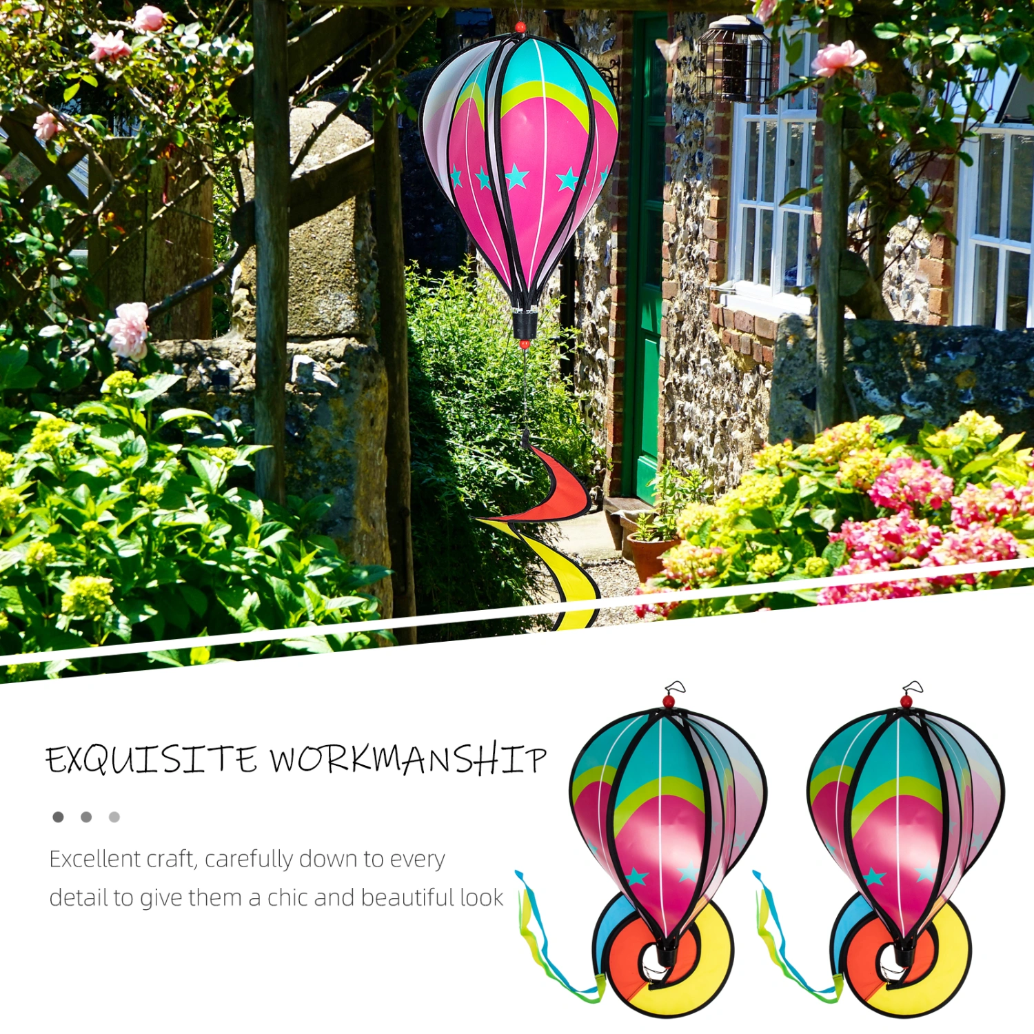 2pcs Spiral Hot Air Balloon Pendants Garden Yard Hanging Windmill Decorations