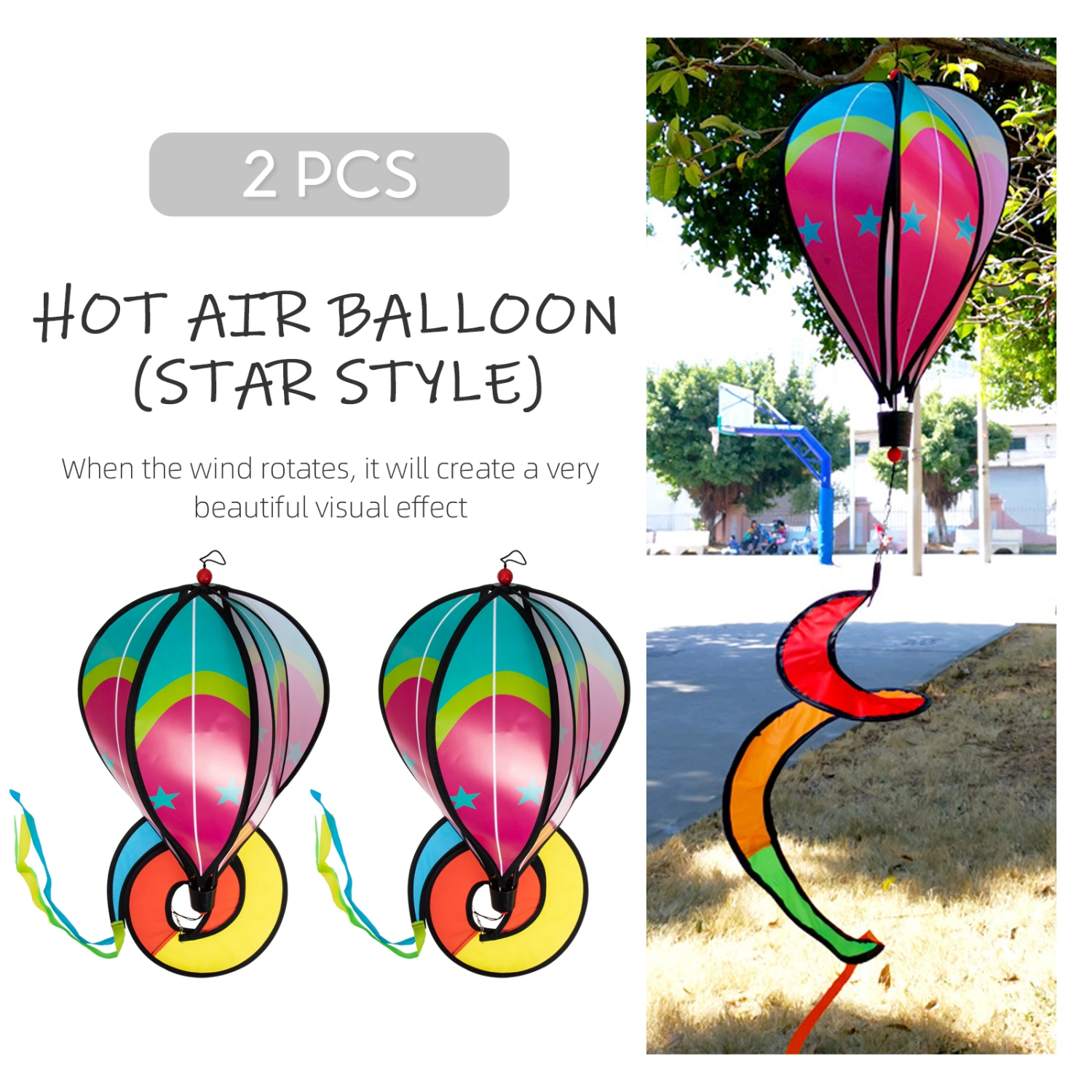 2pcs Spiral Hot Air Balloon Pendants Garden Yard Hanging Windmill Decorations