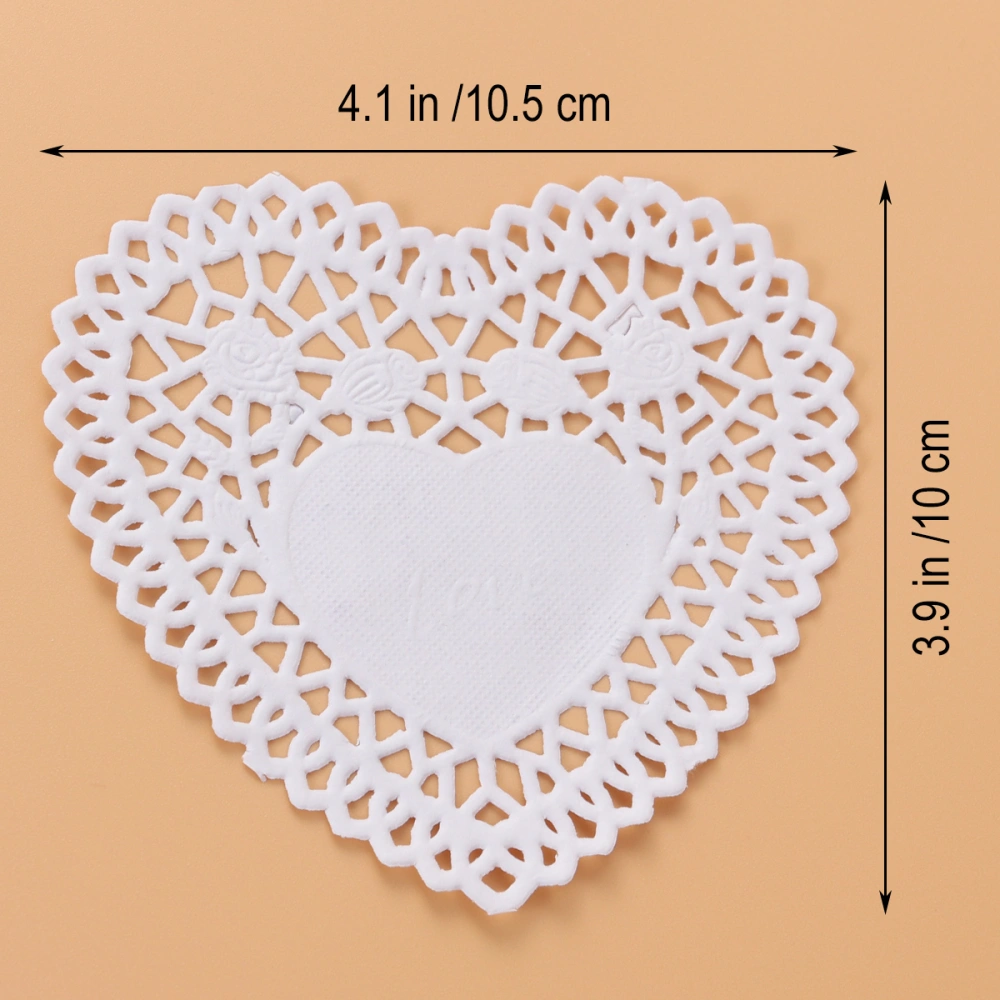 250Pcs 4 Inch Wedding Tableware Decoration Hollow Love Heart Placemats Oil Proof Floral Paper Doilies Cake Baking Paper Mats (White)