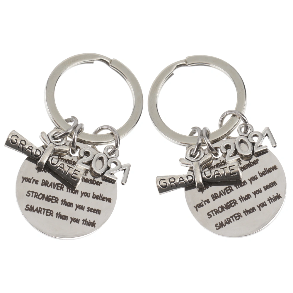 2pcs Graduation Keychain Ornament Bag Keyring Decoration Bag Key Pendant(Silver)