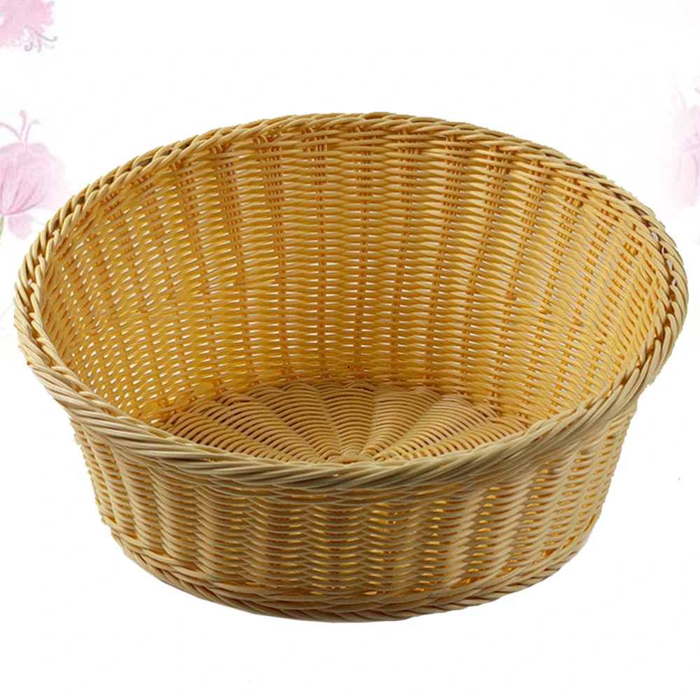 1Pc Imitated Rattan Woven Basket Plastic Woven Basket Fruit Bread Snacks Basket Household Desktop Organizer (Yellow)