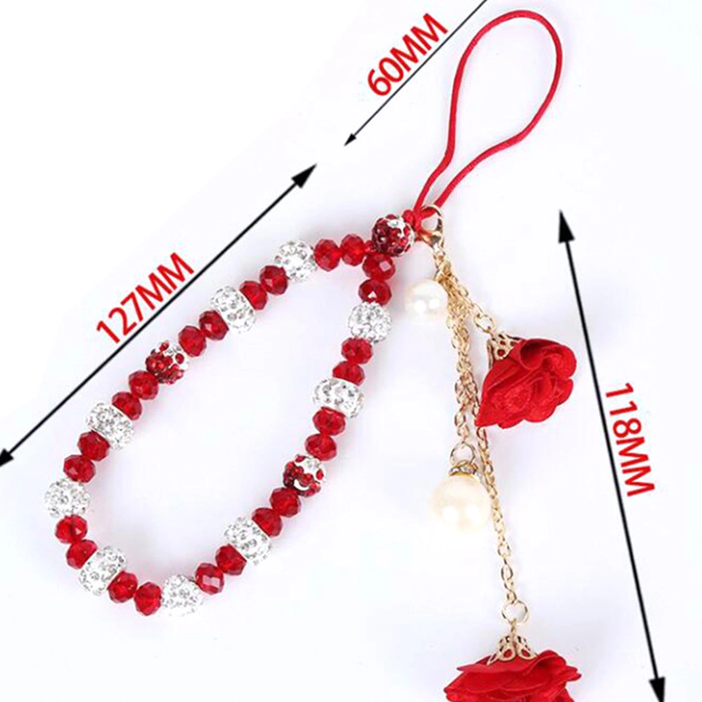 1PC Mobile Phone Case Pendant Flower Rhinestone Imitation Pearl Phone Lanyards Cards Hanging Rope (Random Color)