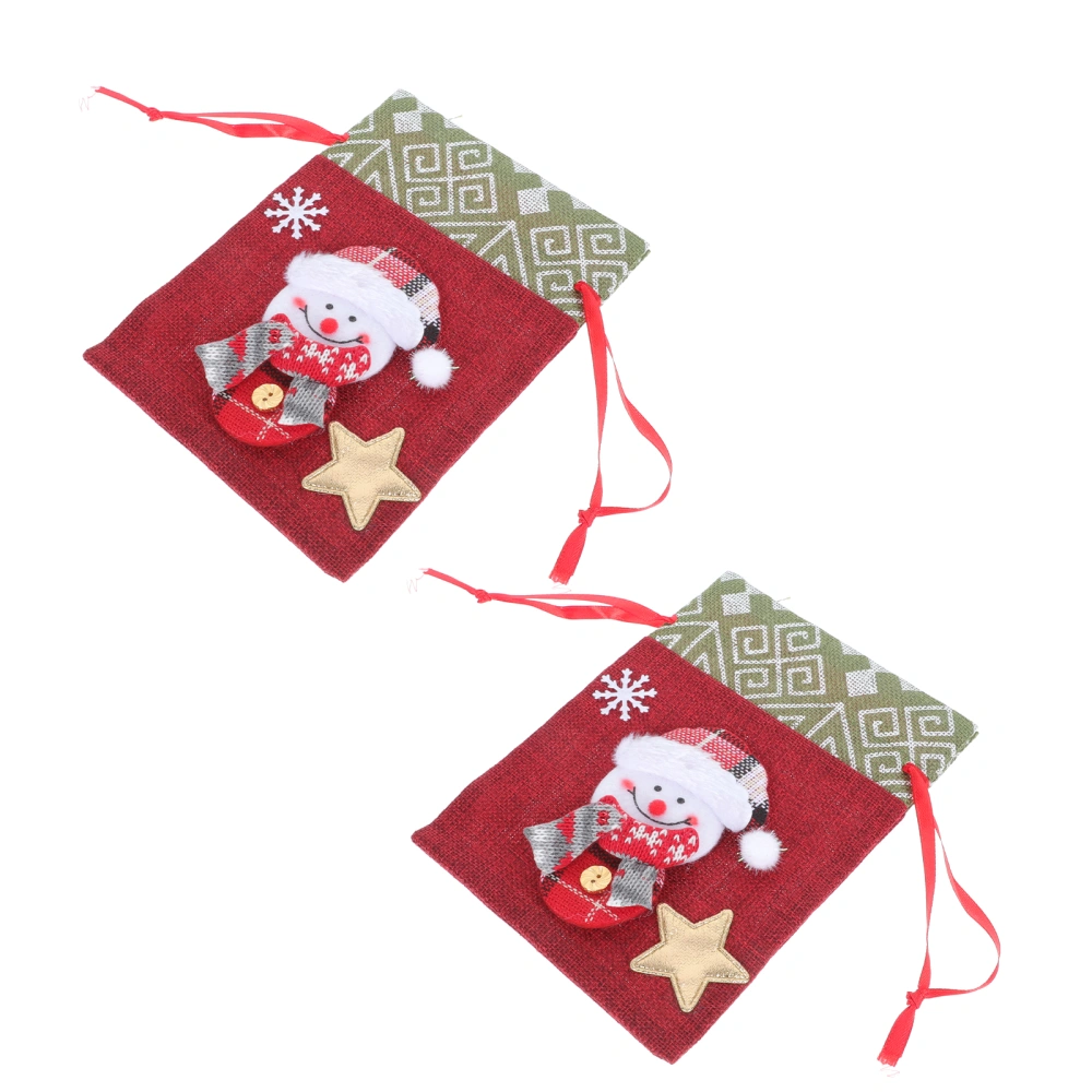 2Pcs Christmas Theme Candy Storage Bags Cartoon Gift Packing Drawstring Bags