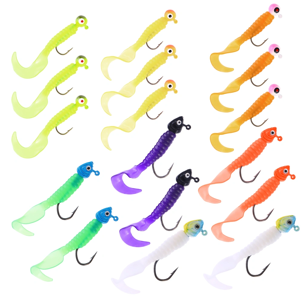 17pcs Minnow Silicone Fishing Lures Biomimetic Bait Fishing Baits Hooks (8 Fish Head and 7 Round Head, Mixed Color)