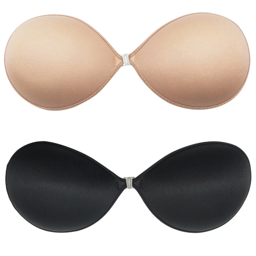 1 Pair Non-slip Round Cup Breast Stickers Buckle Nude Bras Sexy Covers Breast Pads for Women Ladies (Skin Color, A)