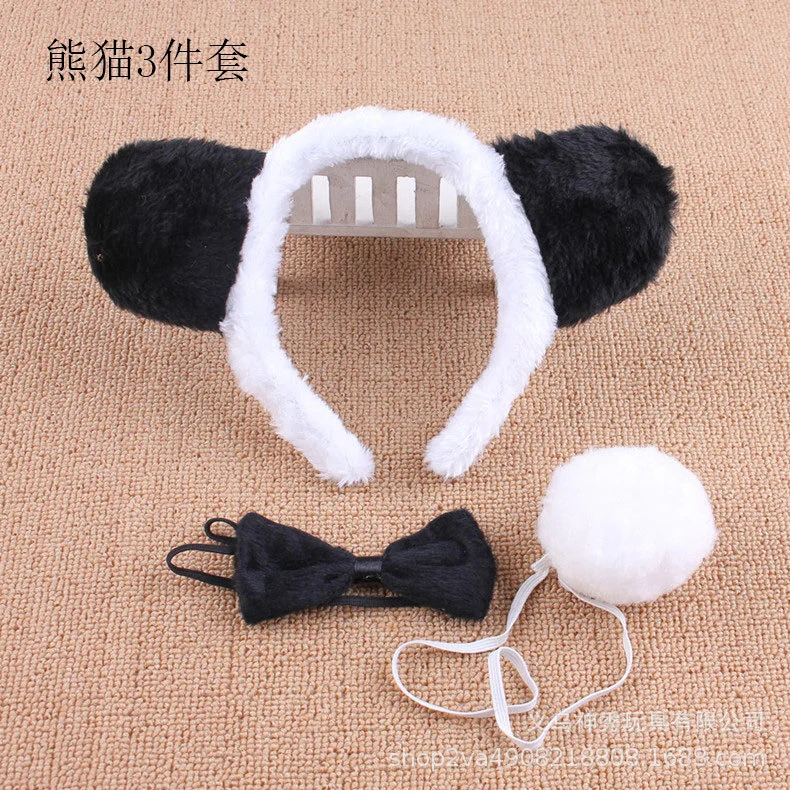 1 Set Panda Headband Panda Cosplay Bowtie and Tail Halloween Party Costume Props