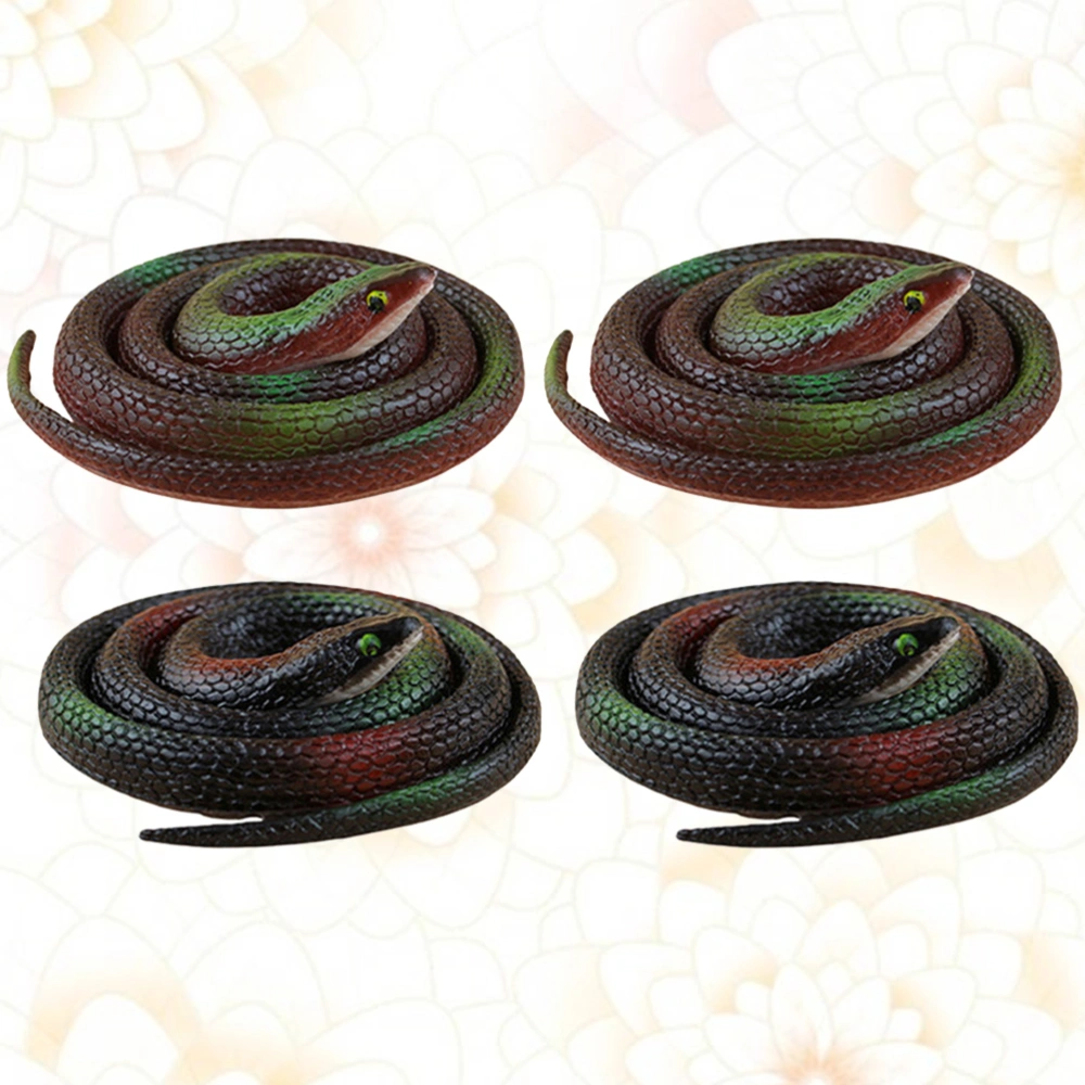 4PCS Lifelike Artificial Snakes Rubber Snakes Simulation Snakes Eco-Friendly Novel Tricky Snake Toys (Random Color)