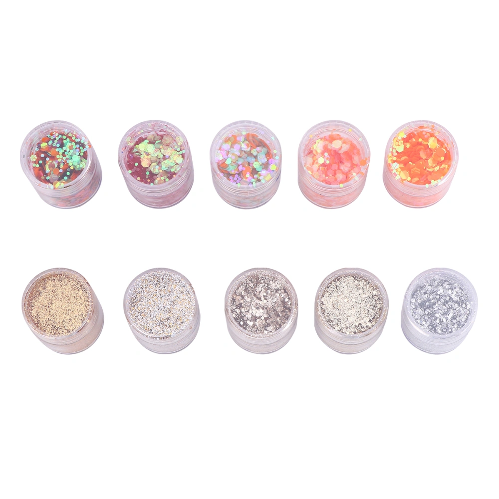 10Pcs Nail Glitter Powder Mixed Sequin Dipping Glossy Scrub Effect Nail Manicure Shimmering Powder Gradient Sequins Nails Powder for Home Salon (Sliver, Red)