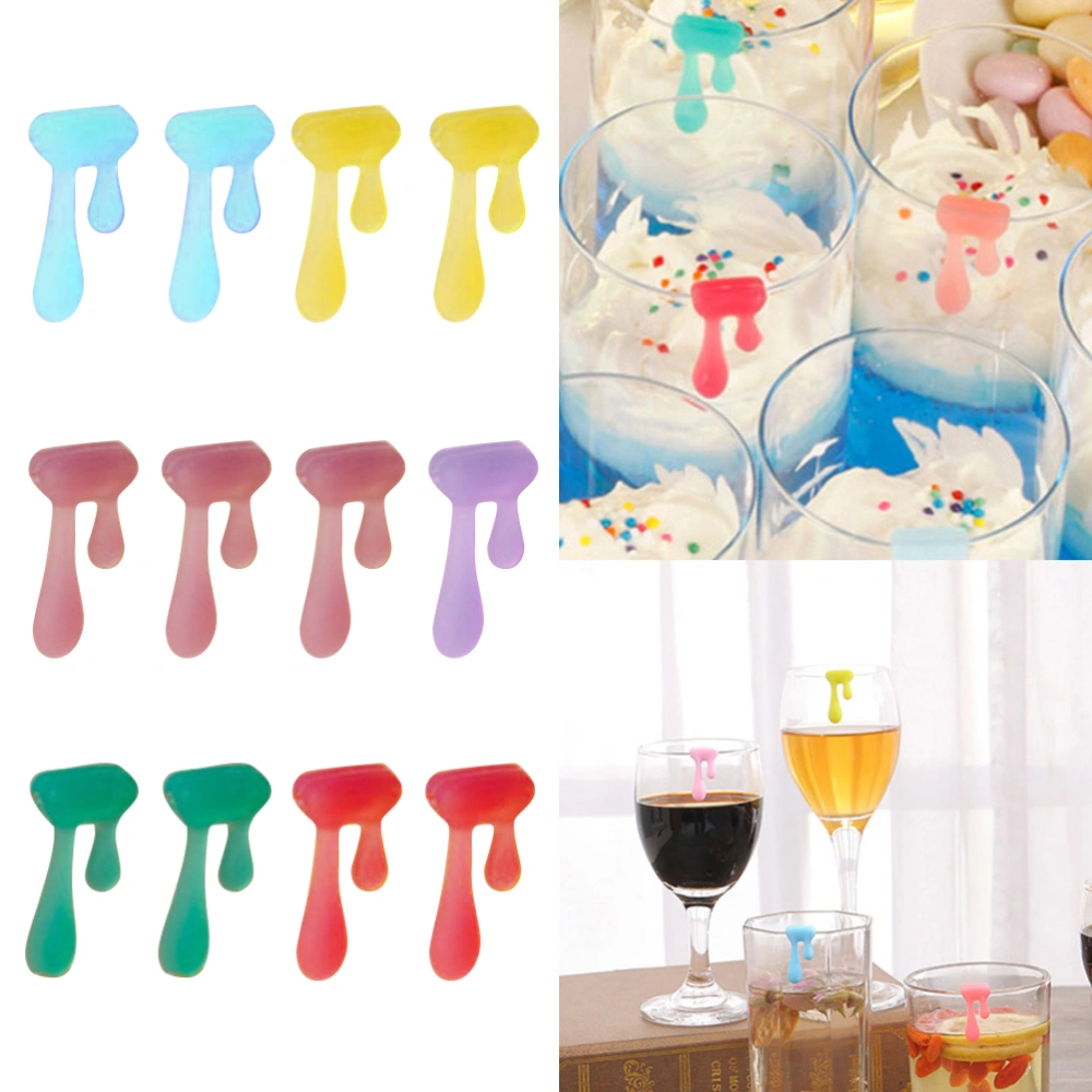 12pcs Water Drop Wine Glass Markers Silicone Wine Identifier Drinking Cup Sign (Random Color)