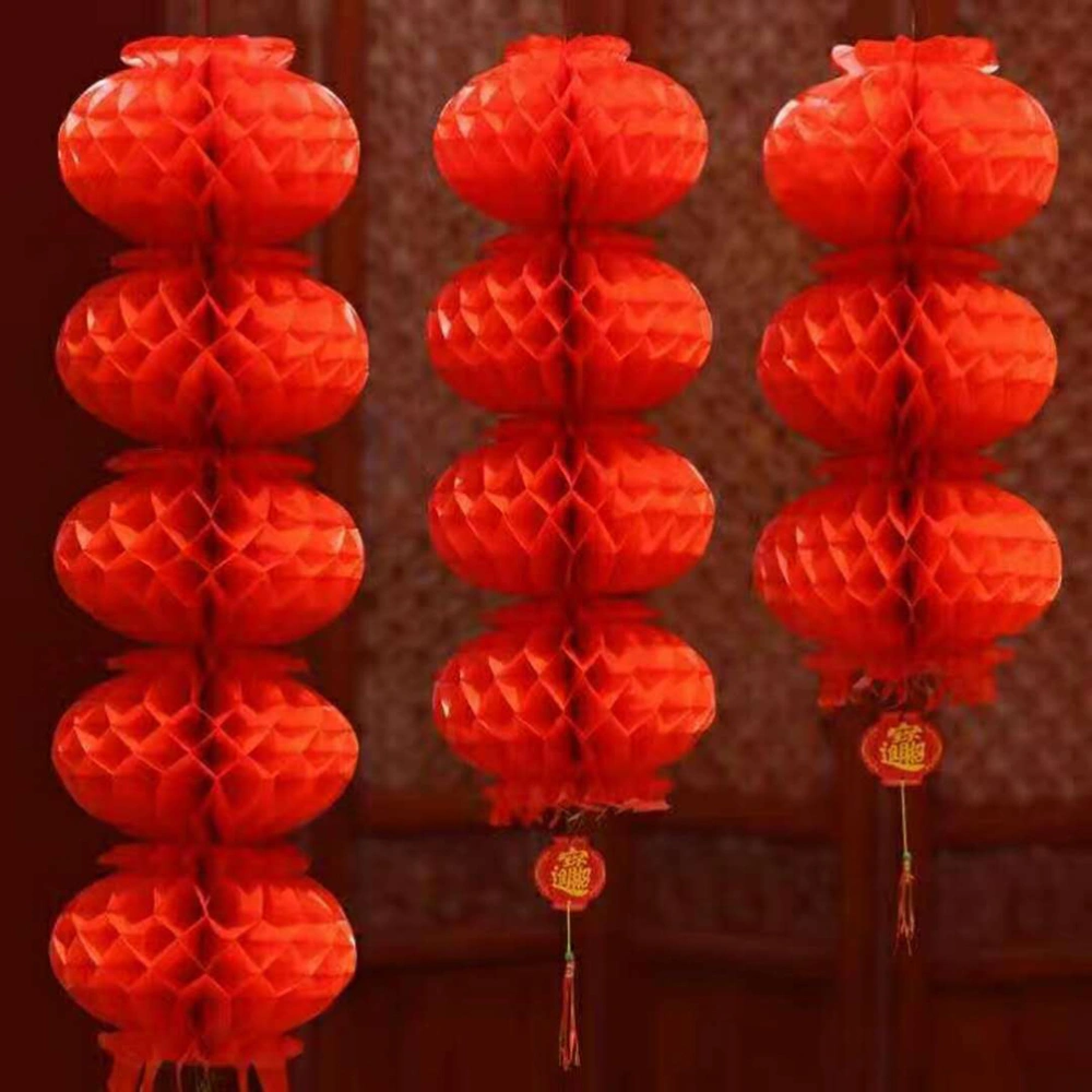 4pcs Chic Chinese Lanterns Festive Honeycomb Hanging Lantern Decor Hanging Ornament Lantern for New Year Spring Festival (A String of Five)