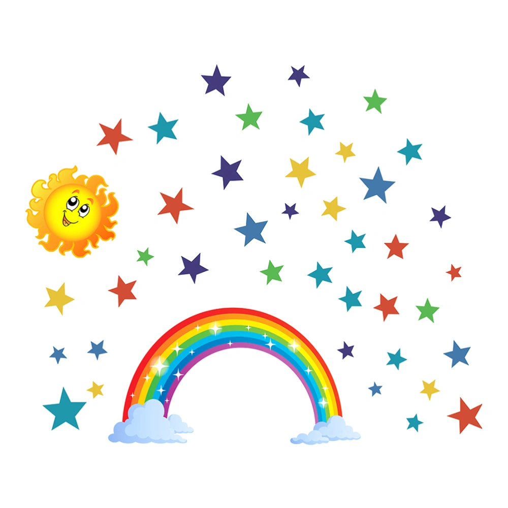 Rainbow Star Sun Wall Sticker Creative Wallpaper Unique Wall Decal Kids Room Decorative Sticker for Home Bedroom (S Size)