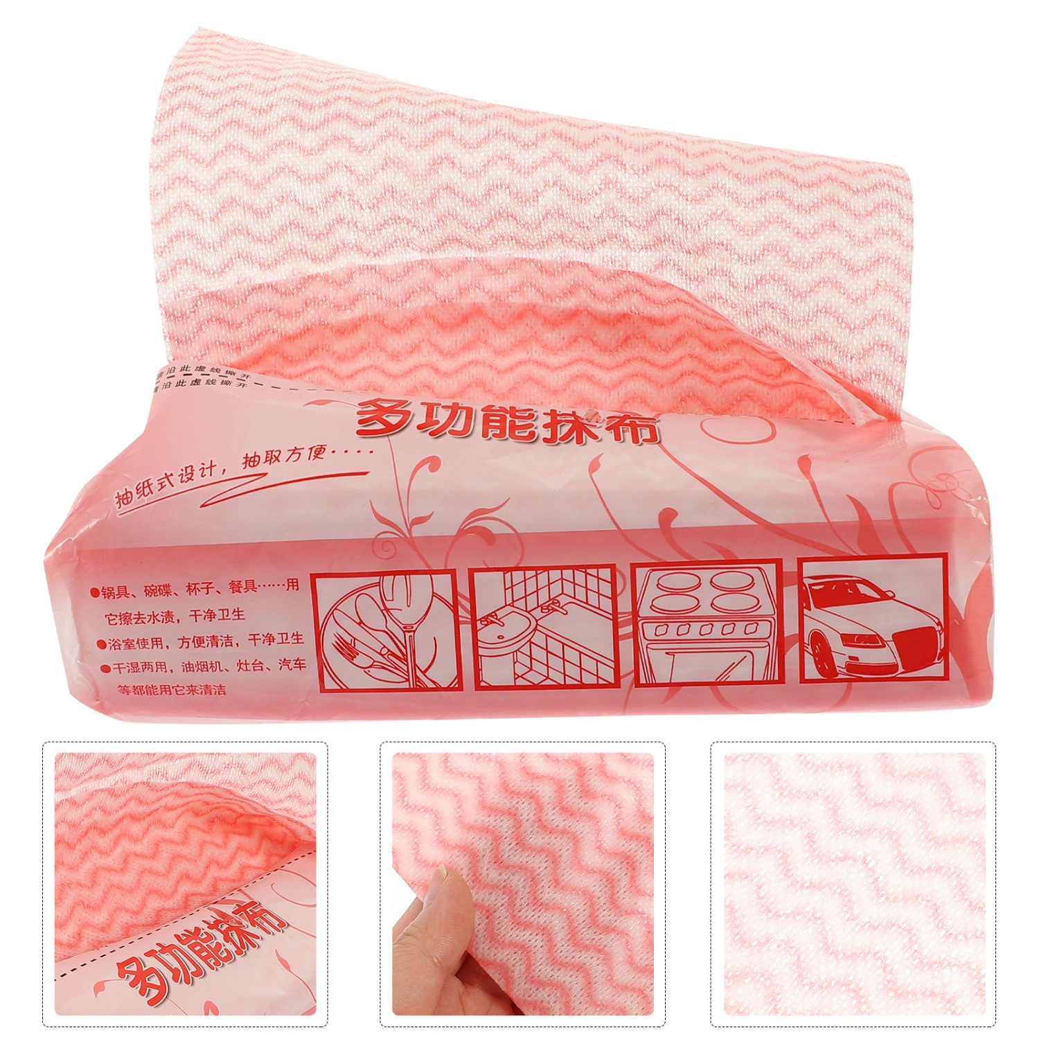 80pcs Environmental Disposable Washing Dish Towel Kitchen Cleaning Cloth Non-stick Oil Wiping Rags Towel Bag(Pink)
