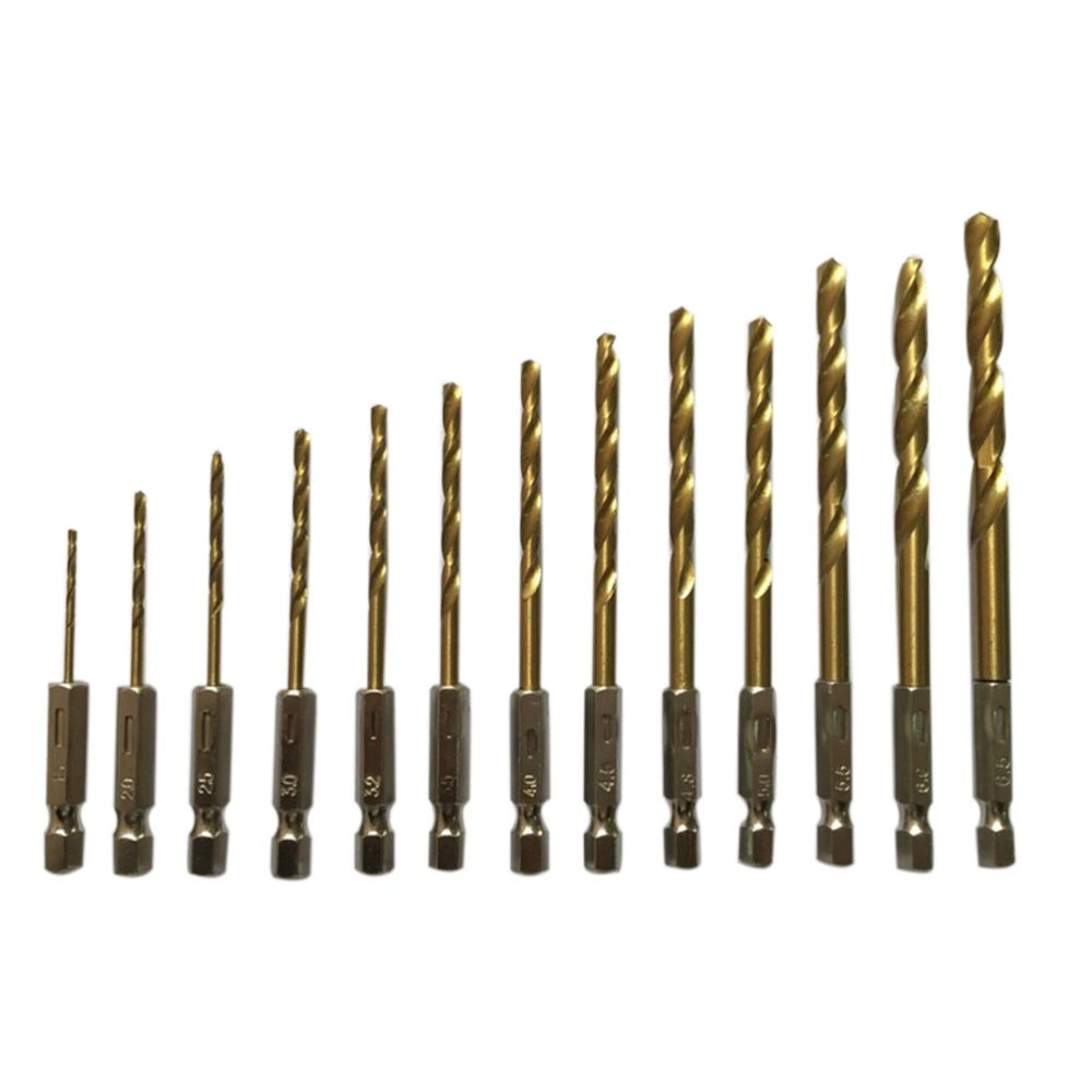 13pcs/Set 1.5-6.5mm Titanium Coated HSS Drill Bit Set