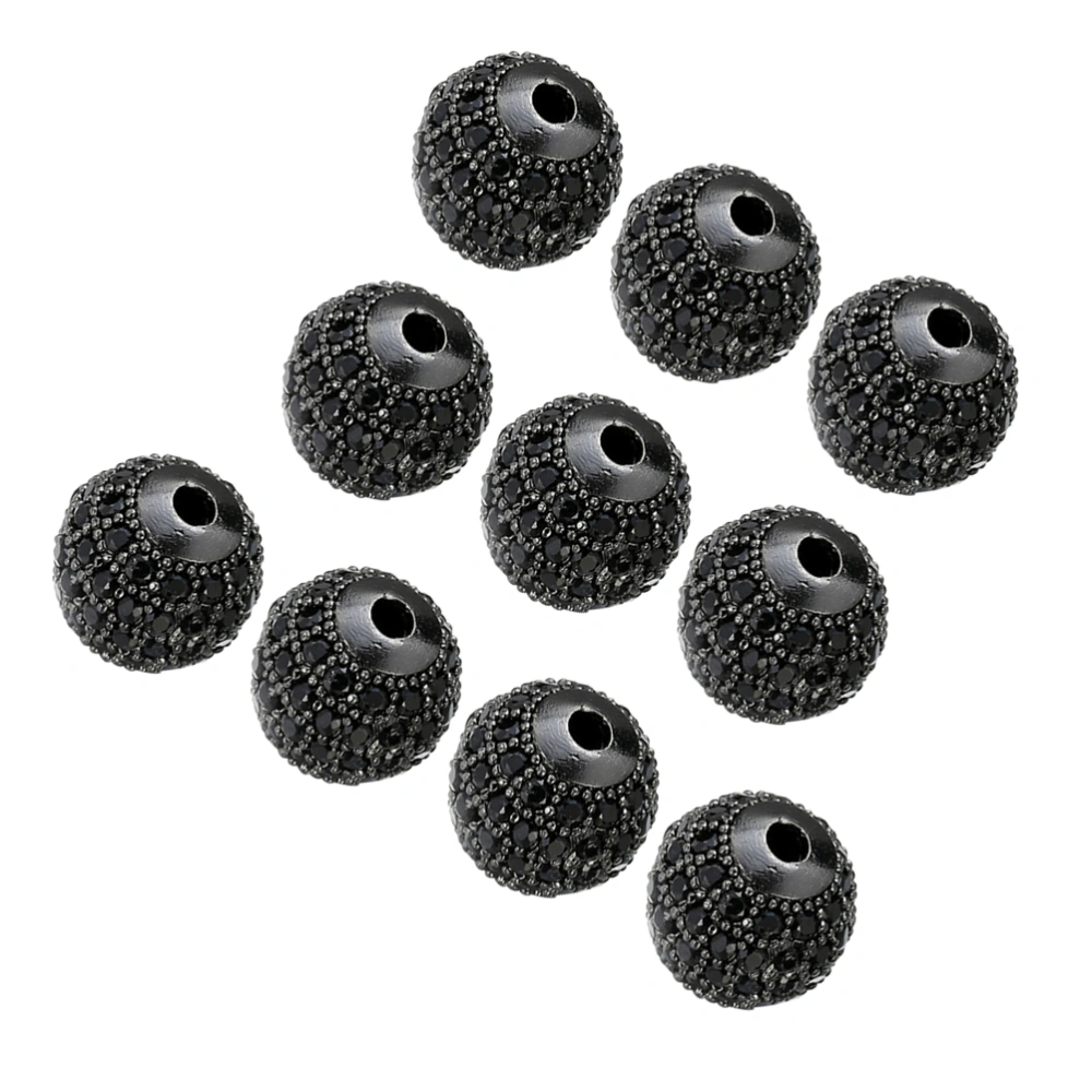 10PCS 8MM Bracelet Bead Accessories Micro-bracelet Jewelry Loose Bead Zircon Alloy Beads Diamante Round Beads for Jewelry Making Material Black