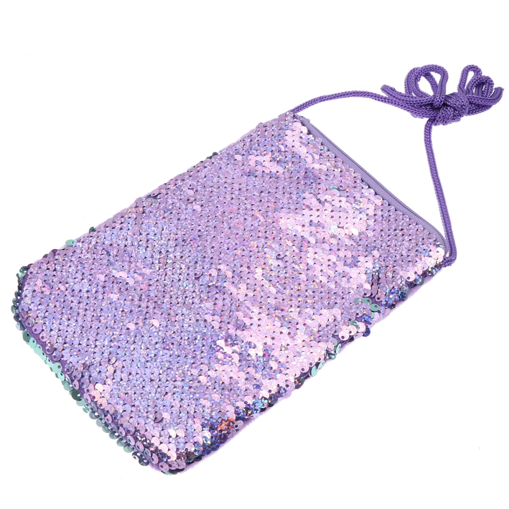 Girls' Small Fashion Square Shoulder Bag PU Leather Mini Messenger Glitter Sequins Crossbody Handbag (Purple Green)