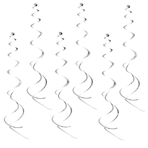 6pcs 90cm Dizzy Danglers Party Swirl Spiral Haning Pendants (Silver)