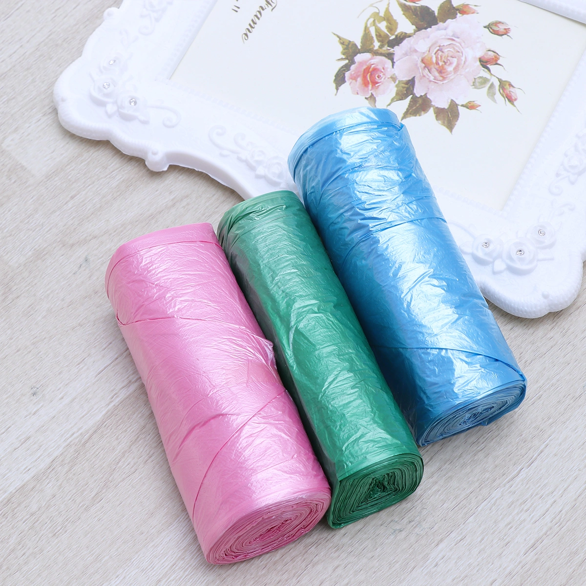 6 Pcs Flat Mouth Small Trash Bags Colorful Plastic Bags for Home Office-20 Pcs A Roll (Random Color)