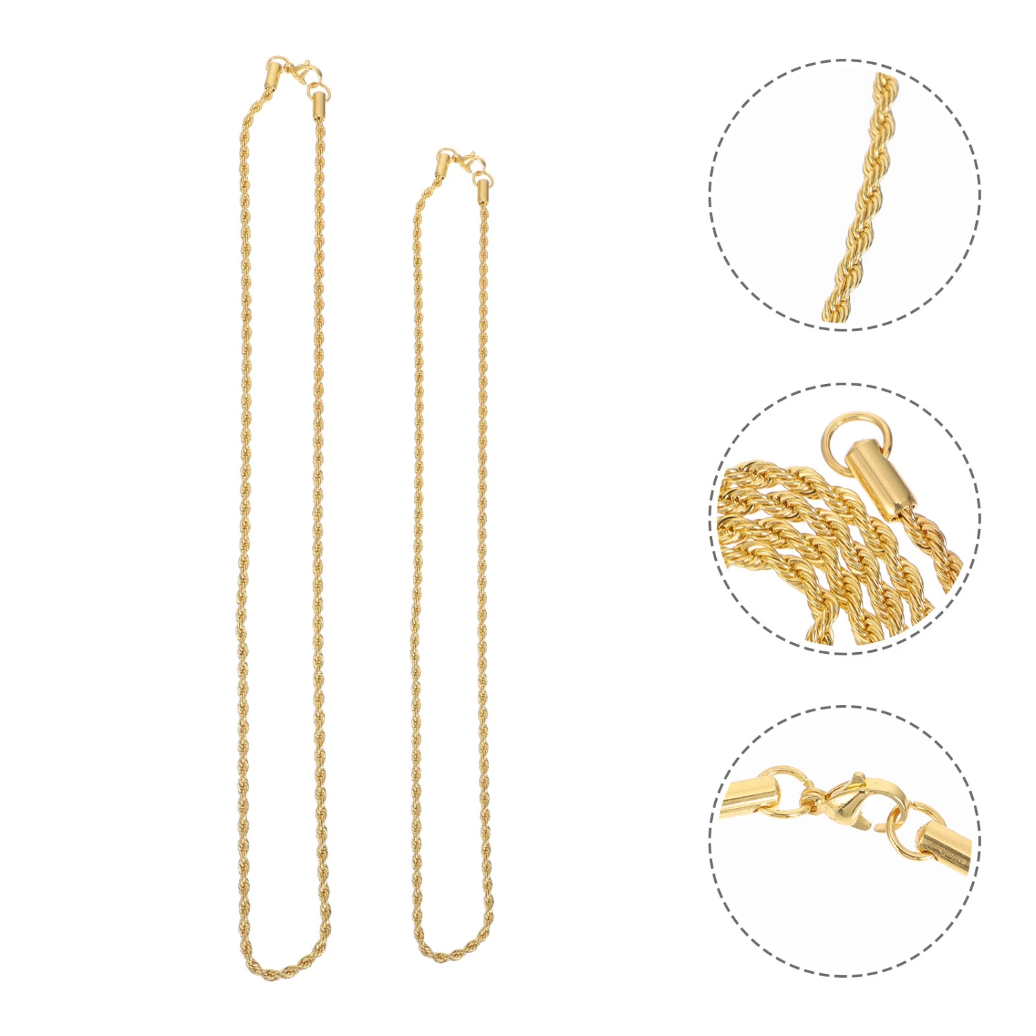 1 Set 2Pcs 3mm Titanium Steel Punk Necklaces Hip-hop Necklaces (Golden)