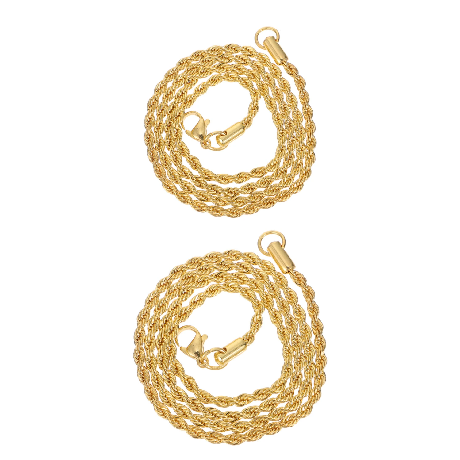 1 Set 2Pcs 3mm Titanium Steel Punk Necklaces Hip-hop Necklaces (Golden)