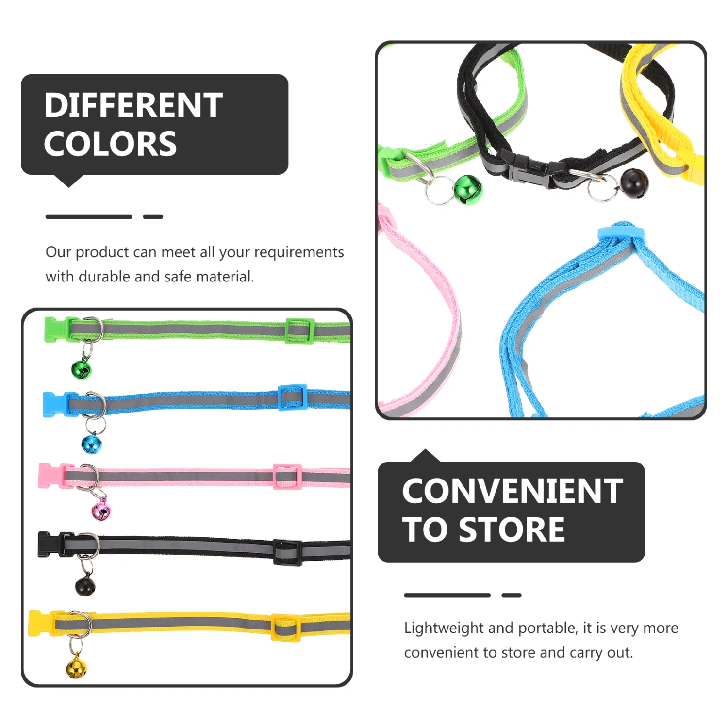 5Pcs Reflective Cat Collars Cat Dog Collars Decorative Kitten Collars Portable Puppy Collars with Bell