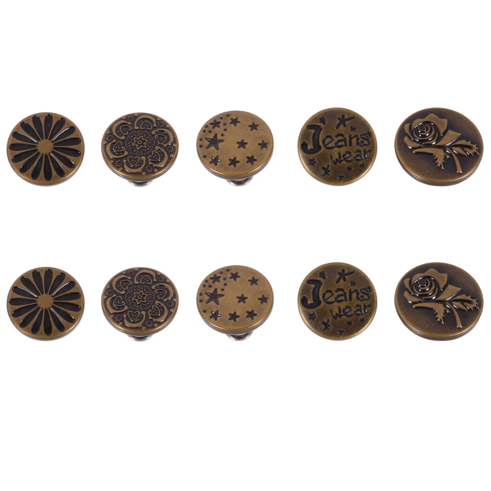 10pcs Detachable Metal Button Stylish Buttons Sewing Crafts for Jeans Pants