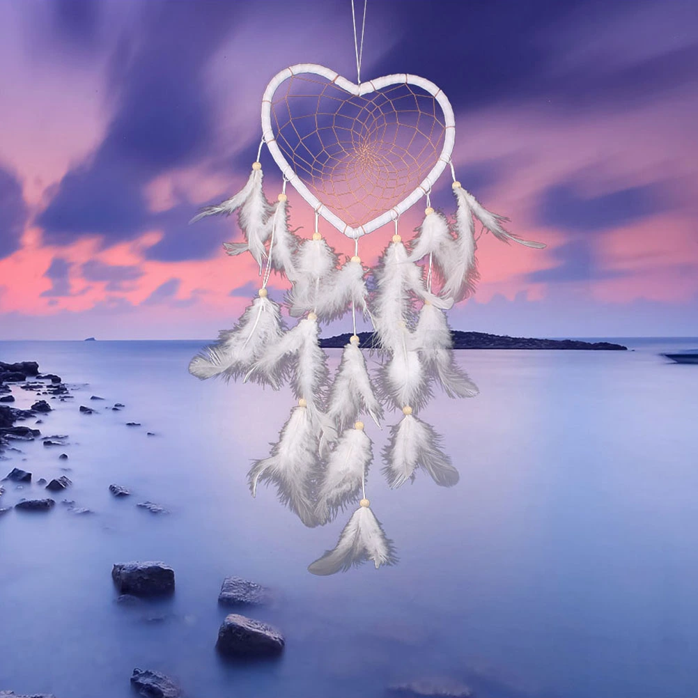 Handmade Indian Dream Catcher White Feather Wall/ Car/ House Hanging Decoration Gift (White Heart)