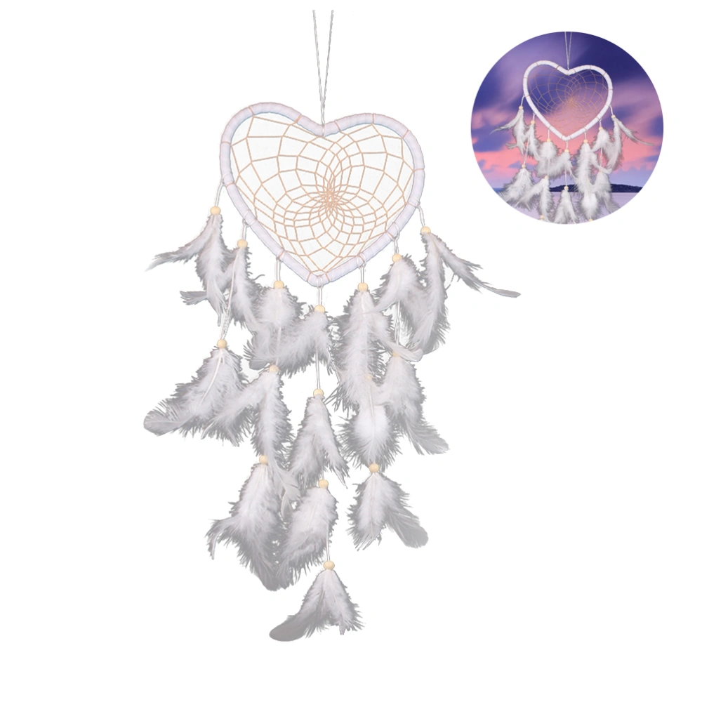 Handmade Indian Dream Catcher White Feather Wall/ Car/ House Hanging Decoration Gift (White Heart)