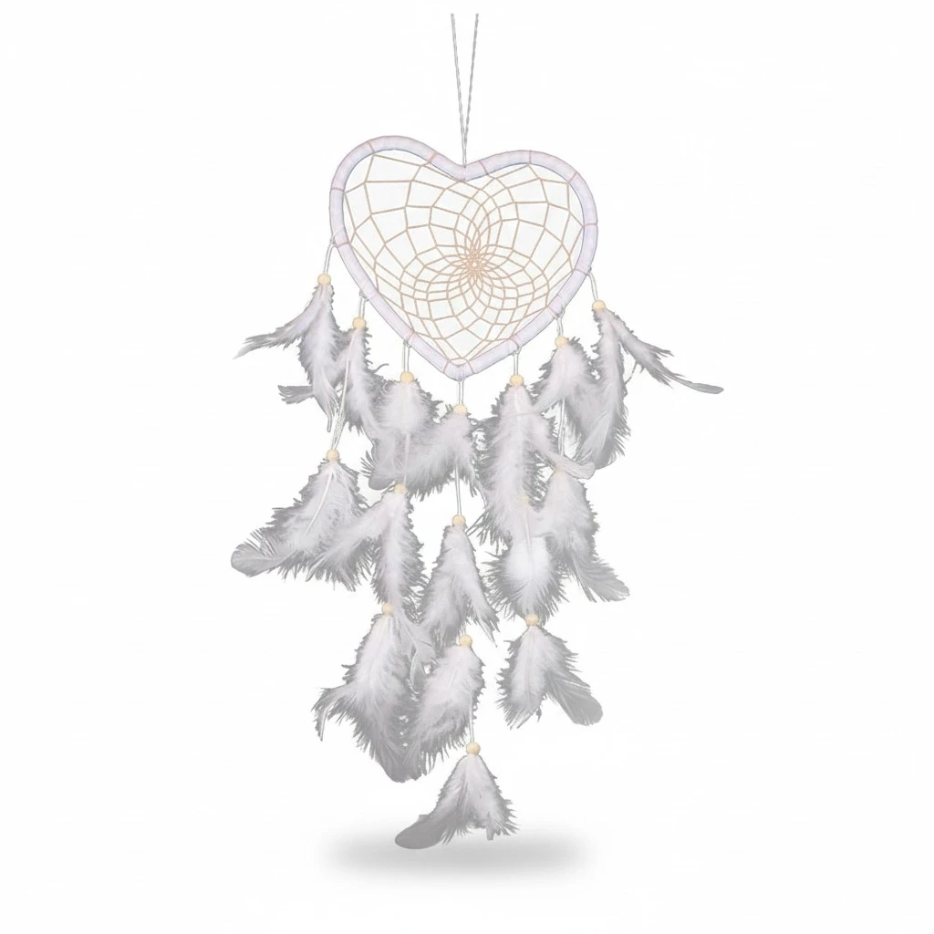Handmade Indian Dream Catcher White Feather Wall/ Car/ House Hanging Decoration Gift (White Heart)