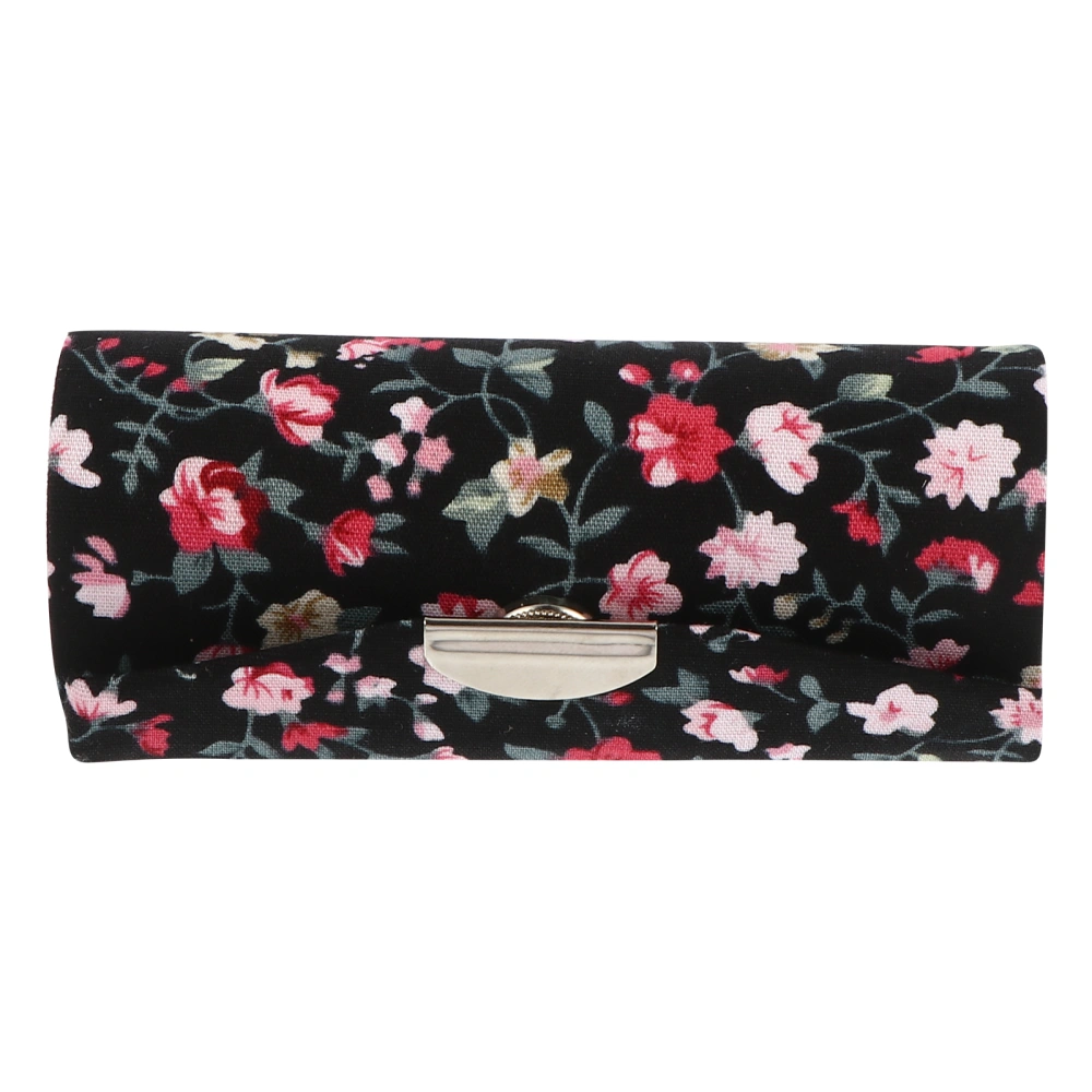 Women Lipstick Case Retro Embroidered Flower Pattern Storage Box with Mirror