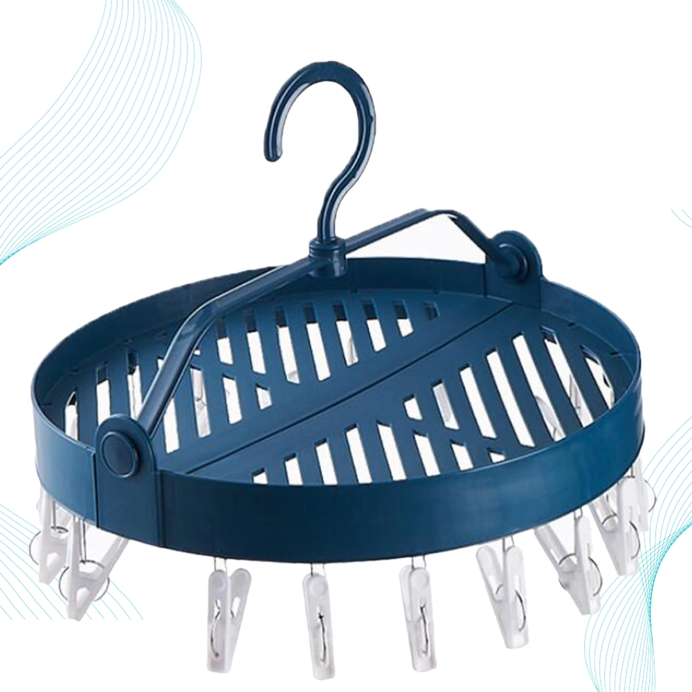 Multifunctional Round Socks Drying Rack Underwear Hanger Foldable Clothespin Blue