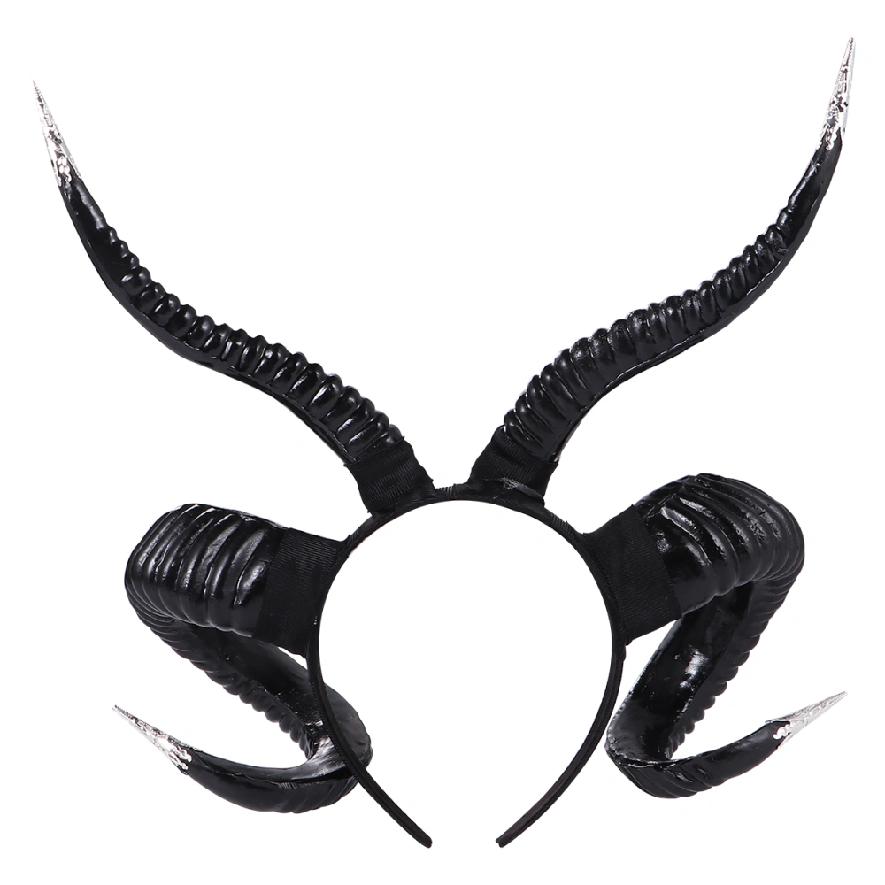 Simulation Goat Horns Hairband Party Headband Hair Photography Props for Cosplay Halloween (Black+Silver)