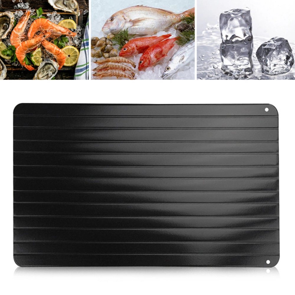 Aluminum Quick Thawing Plate Fast Defrosting Tray Food Meat Fruit Quick Defrosting Plate Board Defrost Kitchen Gadget - 35.5x20.5x0.3 cm (Black)