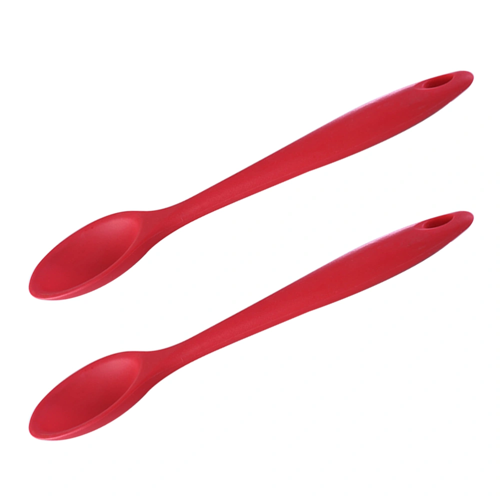 2pcs Silicone Spoon Long Handle Food Serving Scoop Non-stick Rice Paddle Creative Household Kitchen Flatware(Red)