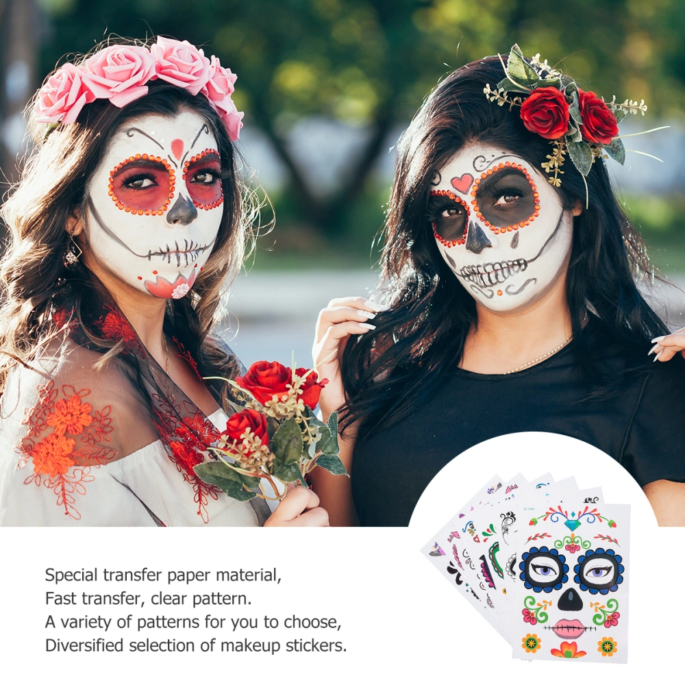 6 Sheets Halloween Temporary Face Sticker Makeup Day of the Dead Stickers