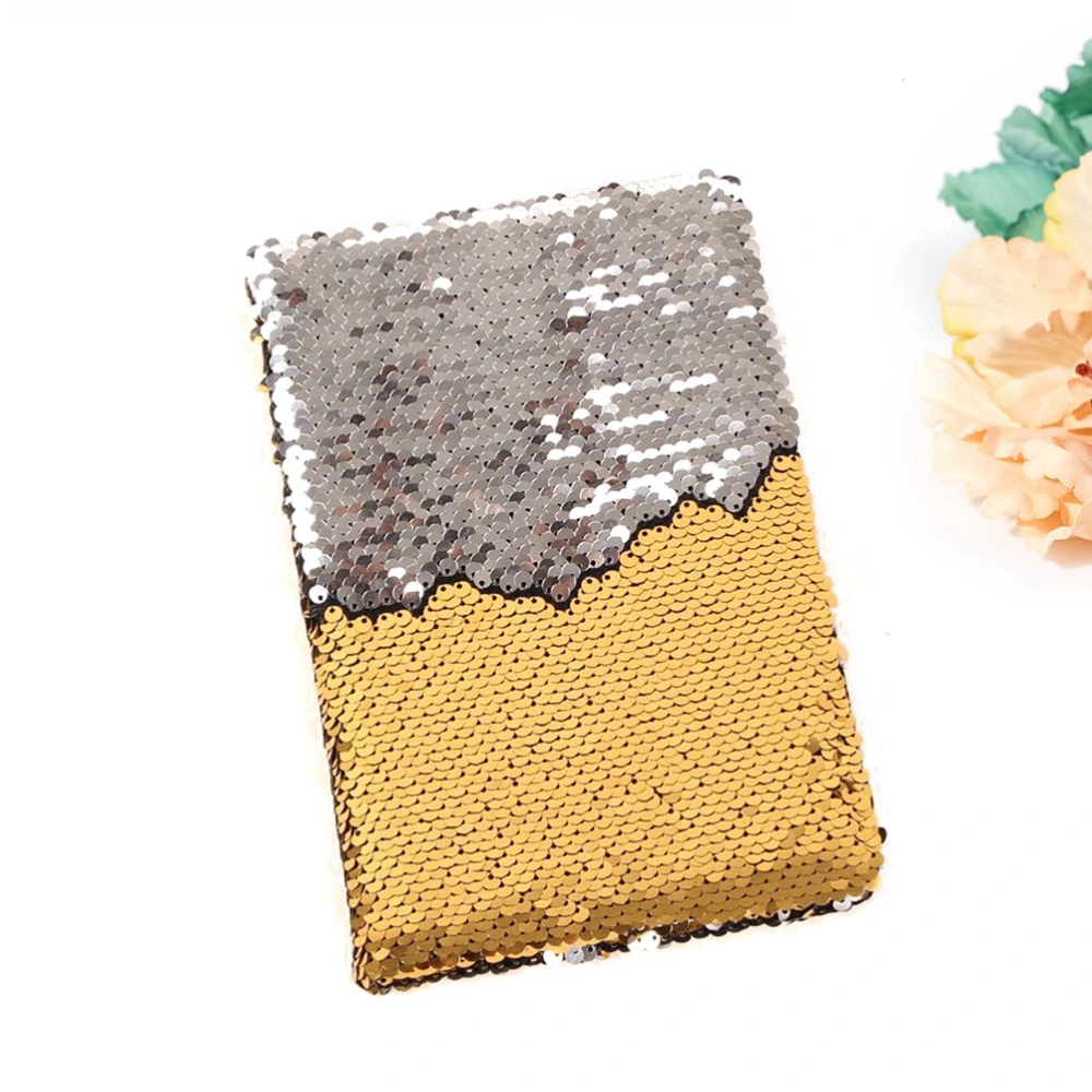 A5 Sequin Notebook Loose-leaf Notebook with Sequin Cover for Diary Journal Travel (Golden and Silver)