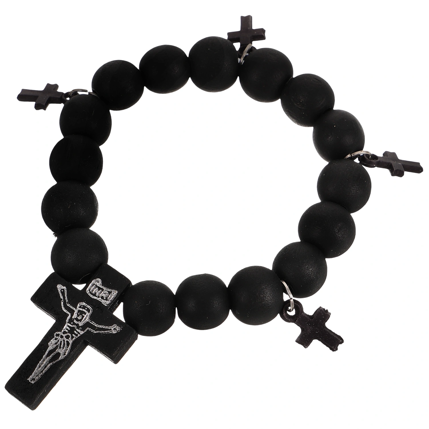 Cross Bracelet Wooden Beads Beaded Elastic Bracelet Cross Hand Jewelry Wrist Jewelry Bracelet